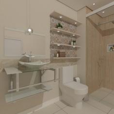 Gabinete de Vidro 80cm Inox com Cuba Quadrada Branco