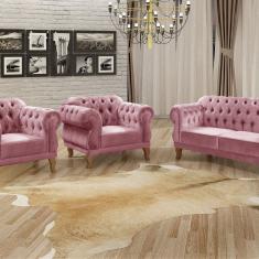 Conjunto Sofá Duquesa Chesterfield 2 Lugares e 2 Poltronas Rose