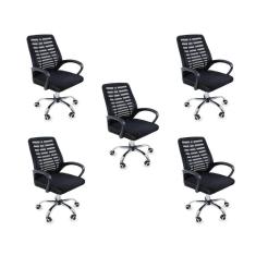 Kit 5 Cadeiras De Escritório Esteirinha Mesh Ergonômica Preto
