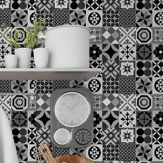 Papel de Parede Adesivo Lavável Azulejo Vidrado Português Preto Sala Cozinha Vinilico 3m