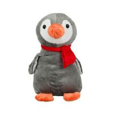 Pinguim Pelúcia Cinza Cachecol Vermelho 30cm - Fofy Toys