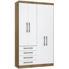 Guarda Roupa Modulado 134,50cm 4 Portas E 4 Gavetas Paris Luciane Móveis Avelã Pf Com Branco Pf