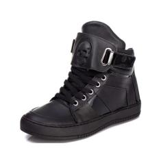 Tenis Sneaker Cano Alto Unissex Preto Com tiras autocolantes Botinha A