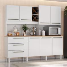 Armário para Cozinha 7 Portas 3 Gavetas com Balcão e Porta Garrafas Ajax Branco