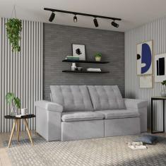 Sofá 3 Lugares Retrátil e Reclinável Angra Veludo Cinza 230 cm