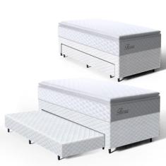 Cama Box com Colchao de Molas Ensacadas Pillow Top Flora + Auxiliar de Espuma Unique Solteiro 88cm