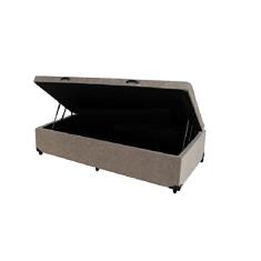 Cama Box Baú Solteiro Blindado Suede Bege com pistão a gas