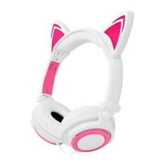 Fone de Ouvido Orelhas de Gato com LED Branco Rosa