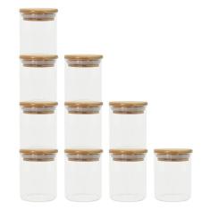 Potes De Vidro p/ Mantimentos 200ml c/ Tampa Bambu - 10 pçs