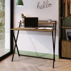 Escrivaninha Dobrável 1 Prateleira 93cm SW014 Placa e Ponto preto/noce oro