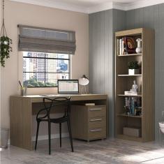 Escrivaninha 150cm com Gaveteiro Office e Estante Livreiro Espresso Móveis Avelã TX