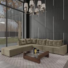 Sofá de Canto 9 Lugares com Puff Itapema Bege