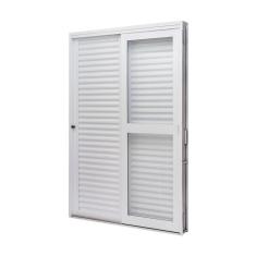 Porta de Aço Veneziana de Correr Lateral 215x142cm 3 Folha Vidro Liso Qualitysol Ramassol Branco