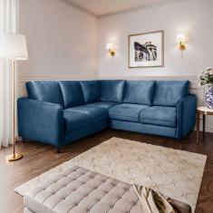 Sofá de Canto Orquídea 5 Lugares em Veludo CabeCasa MadeiraMadeira Azul