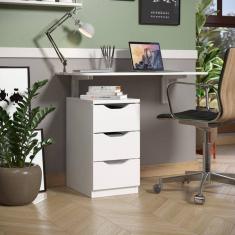 Mesa Escrivaninha Dobrável Multifuncional C/ Gaveteiro Kit  04 Gav Branco