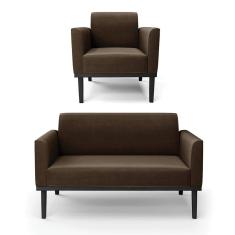 Sofá Namoradeira Com Poltrona Base De Madeira Fixa Preto Marisa Suede D03 - D`Rossi Marrom