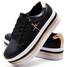 Tênis Feminino Bordado Fé Salto Com Detalhes Anabela Flatform Varias C