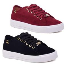 Kit 2 Pares Tênis Casual Feminino Sola Alta Flatform Liso Básico - Lei