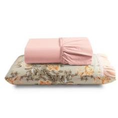 Jogo Cama Lençol Solteiro Minuano 100% Algodão 2 Peças Rosê - Casa Sho