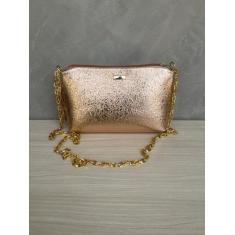 Bolsa Bolsinha Festa Brilho Metalizada Feminina com Corrente Transvers