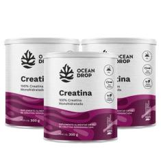 3x Creatina Monohidratada Ocean Drop 300g, Sem Sabor