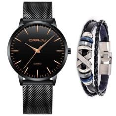 Relógio Masculino Social Ultra Fino De Luxo + Pulseira Metal - CRRJU, 