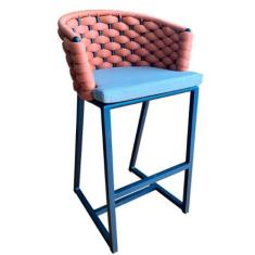 Banqueta Bali em Alumínio e Trico Náutica Trama Original, Azul Marinho