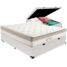 Cama Box Baú Branco e Colchão King Best Bege Molas Ensacadas Casal Anj