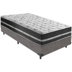 Cama Box Cinza e Colchão Classic Preto Molas ensacadas Solteiro Anjos