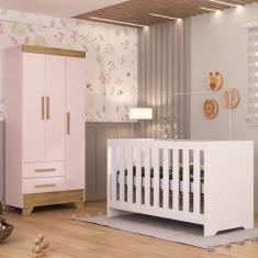 Quarto de Bebê com Guarda Roupa 3 Portas 2 Gavetas Berço 3 em 1 Catave
