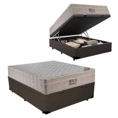 Cama Box Baú Casal Sintético + Colchão Ortobom Airtech Molas Ensacadas