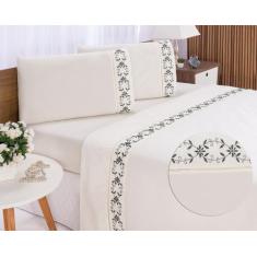 Jogo lençol Veneza quarto casal Queen bordado 4 peças - Shoppingnet, P