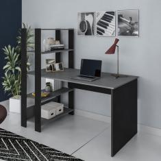 Escrivaninha Com Estante 4 Prateleiras 120cm Match  Preto/gra