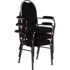 Kit com 3 Cadeiras para Auditório Linha Hotel Preto