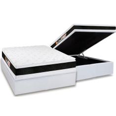 Cama Box Baú Casal: Colchão Espuma Castor D45 Black e White Air Double Face + Base crc Courano White(138x188)