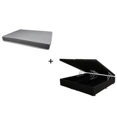Cama Box Baú Bipartido Casal Sintético Preto 138 com Colchão Boston Bello Box - 100% Espuma - D33 Cinza