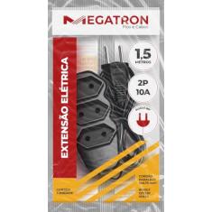 Extensão 3 tomadas cabo paralelo 10/A 250v 2x0,75 (1,50 m) pretro