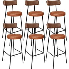 Kit 06 Banquetas Alta Bar Cozinha Sala De Jantar Milão L02 Couríssimo Marrom Camel - Lyam Decor