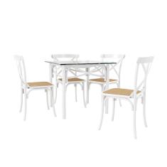 Conjunto Katrina Branco 4 Cadeiras Tampo De Madeira Quadrado 90 Cm Asturias