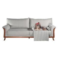 Sofá 4 Lugares 220x94x92cm Linho Louise Com Cama Pet Cinza