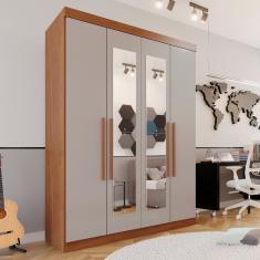 Guarda-roupa Solteiro 4 Portas 3 Gavetas Com Espelho Roma Espresso Móveis Cinamomo-off White