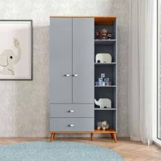 Guarda-roupa Infantil Bartira Ternura Com 5 Nichos, 2 Portas, 2 Gavetas E 106,8 Cm De L... Azul Wood