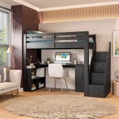 Cama Office Multifuncional Solteiro Adulto Star Plus Casatema Preto Perfect Touch
