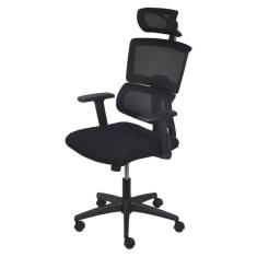 Cadeira Escritório Giratória Presidente Atlanta Assento Tecido Tela Mesh Preta Base Nylon Rodízio Pr