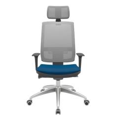 Cadeira Office Brizza Tela Cinza Com Encosto Assento Poliester Azul Au