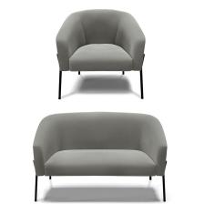 Sofá Namoradeira E Poltrona Pé De Ferro Preto Stella Suede Grafite D03 - D'rossi