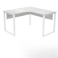 Mesa de Escritório em L Pé Tubular Pe25 em Mdp 135 x 135 x 60 cm Nogueira Casablanca e Base Preta