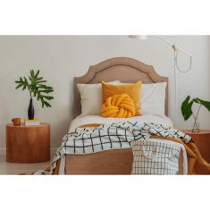 Cabeceira Solteiro Provençal Luxo Suede Bege Com Tachas Fumê