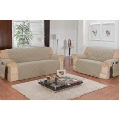 Kit protetor capa de sofá conjunto para 2 e 3 lugares Com Porta Objeto