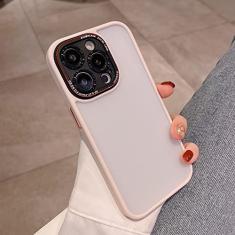 Capa protetora de telefone à prova de choque para câmera fosca de luxo para iPhone 14 Pro Max Plus 12 13 Pro Max Chapeamento Acrílico Capa macia de corpo inteiro, rosa, para iPhone 12